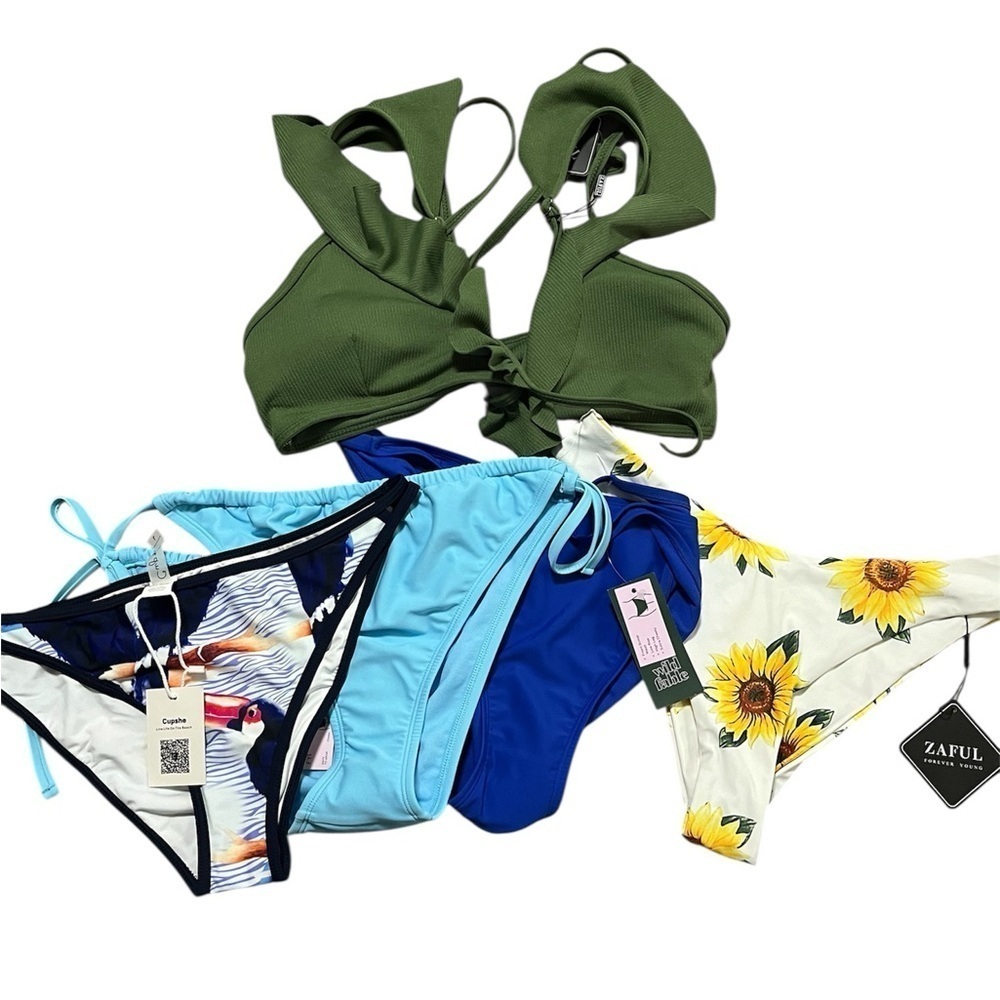 Bundle Bikini Separates (5) All NWT w paper guards Size Large Sunflower Blue